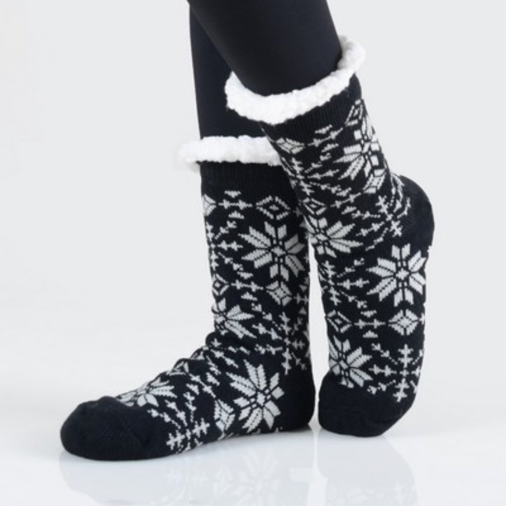 Black Rowan Snowflake Sherpa Lined Slipper Soc - Picture 2 of 2